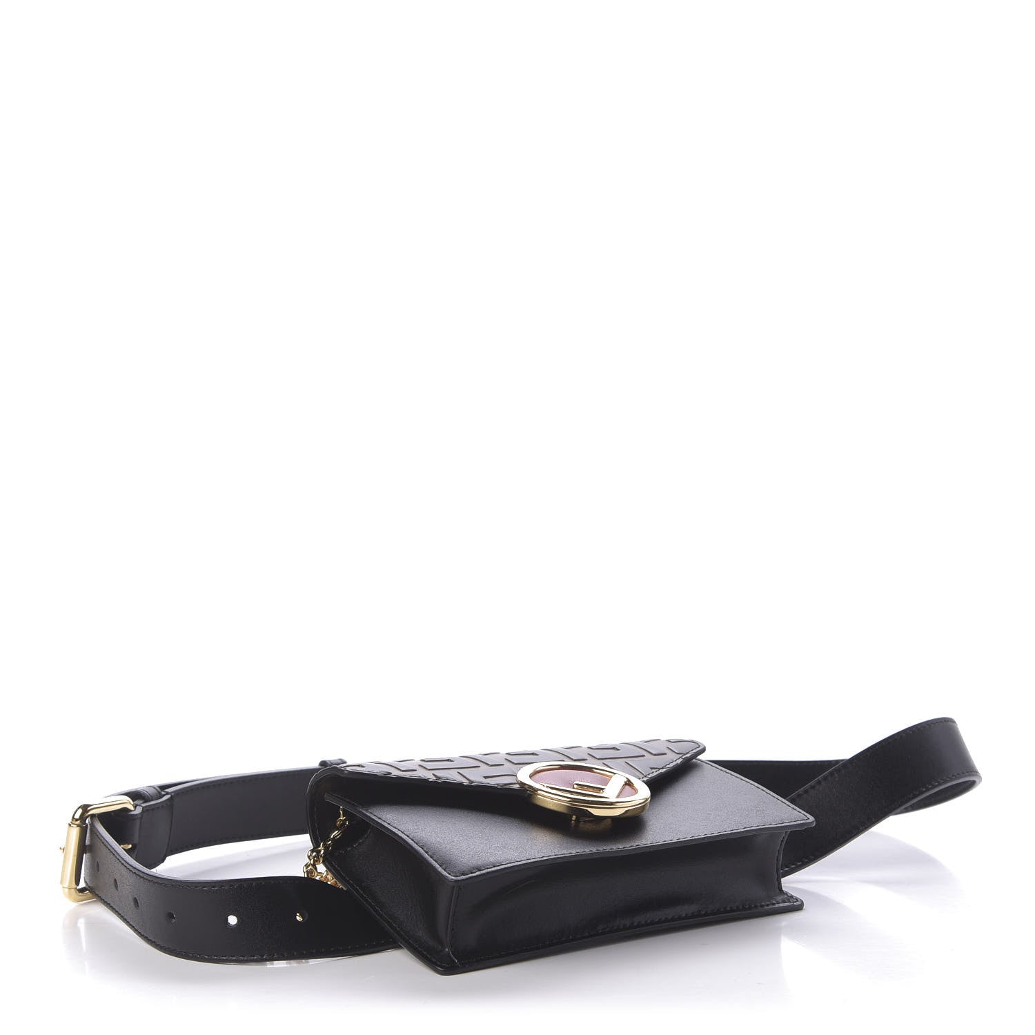 Fendi Vitello Liberty F is Fendi Bi-Color FF 1974 Embossed Envelope Belt Bag Maya Black 4 of 11