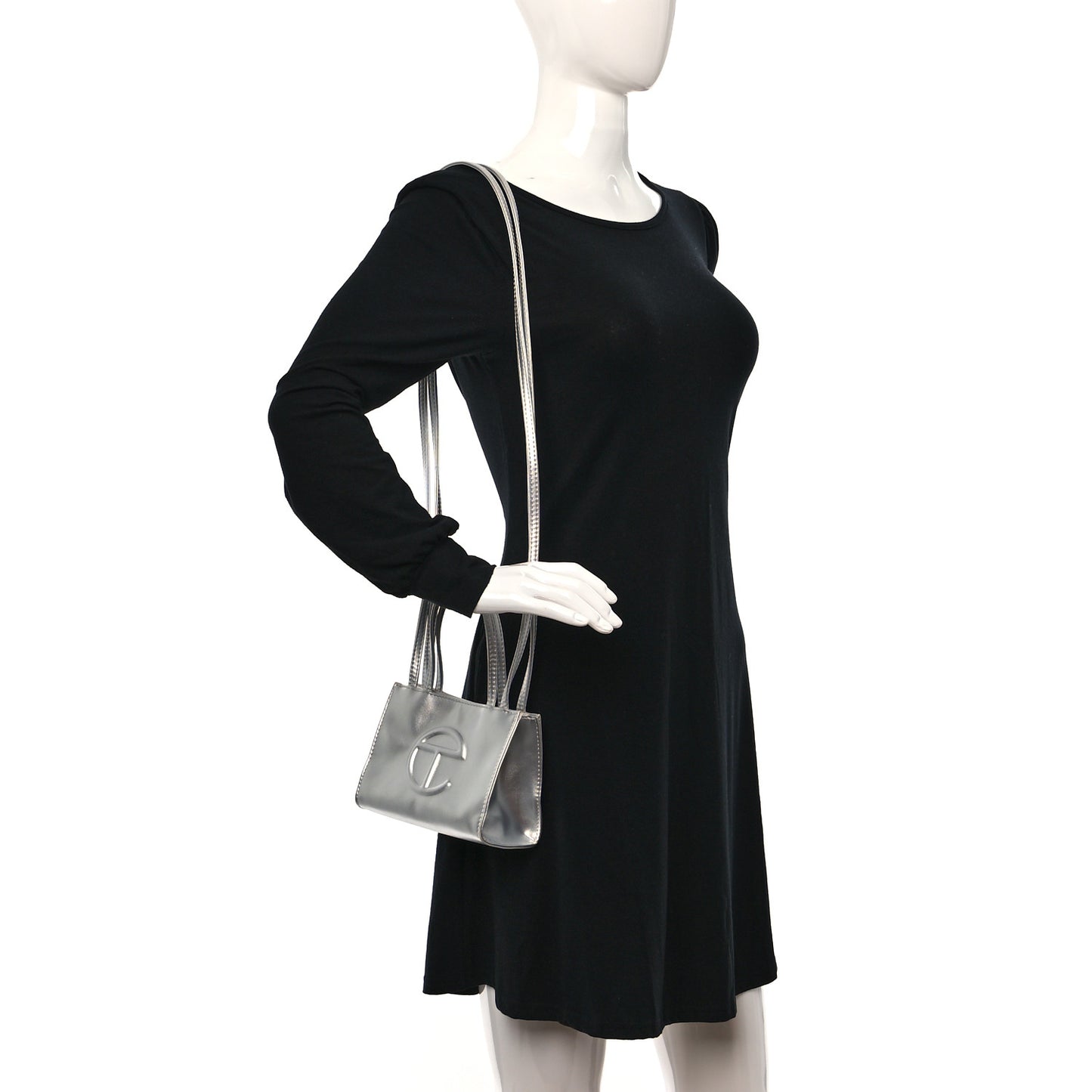 Metallic Vegan Leather Small Shopping Bag Silver