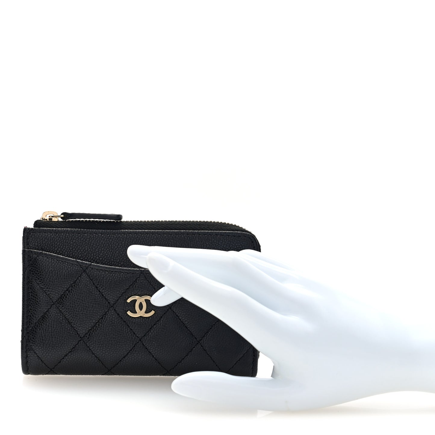 Caviar Quilted CC Zip Around Card Holder Black