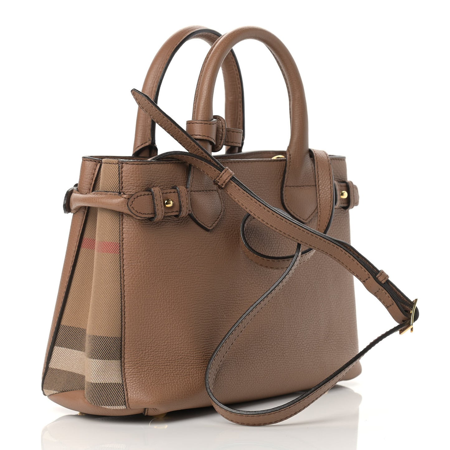 Grainy Calfskin House Check Small Banner Tote Tan