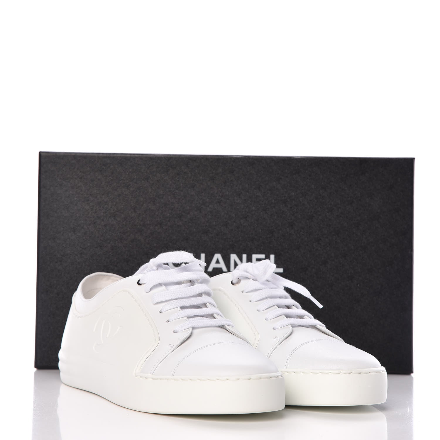 Chanel Calfskin Gum Womens CC Sneakers 39 White 9 of 9