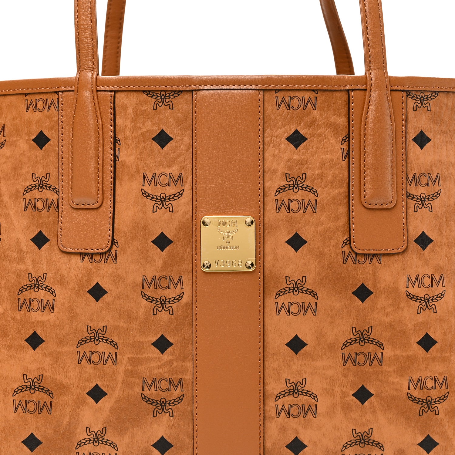 MCM Visetos Medium Reversible Shopper Tote Cognac 10 of 15
