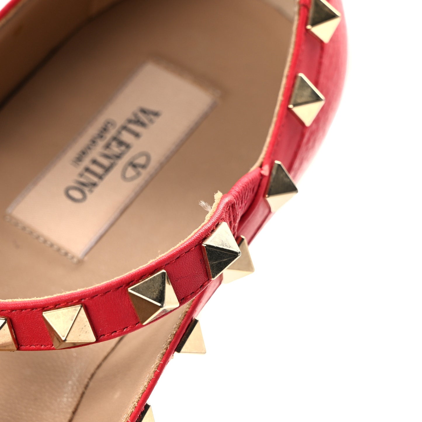Pebbled Calfskin Rockstud Cage Ballerina Flats 37 Red