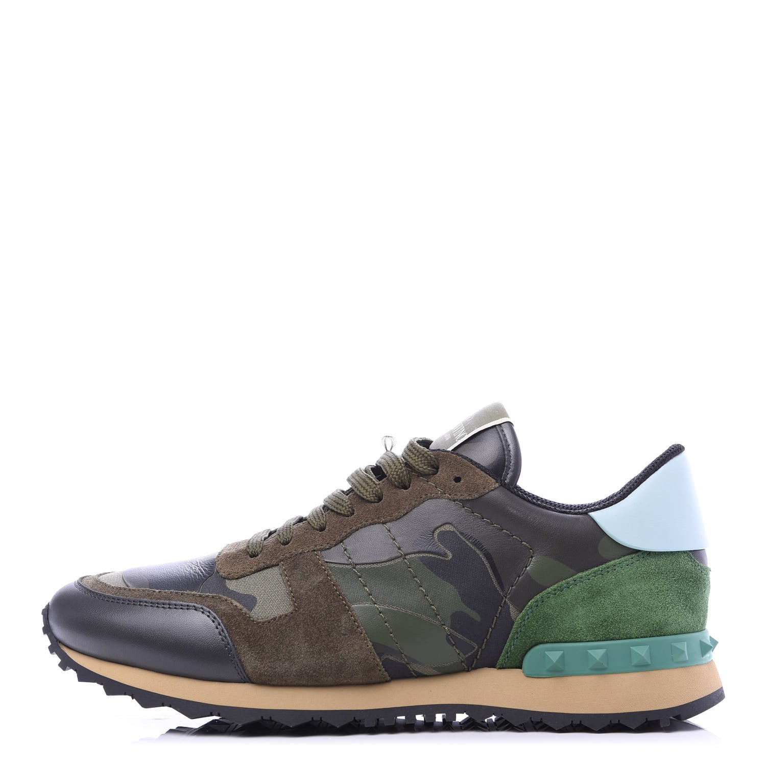 Valentino Garavani Nappa Fabric Suede Camouflage Mens Rockrunner Sneakers 41 Green Multicolor 1 of 7