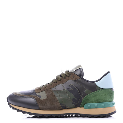 Valentino Garavani Nappa Fabric Suede Camouflage Mens Rockrunner Sneakers 41 Green Multicolor 1 of 7