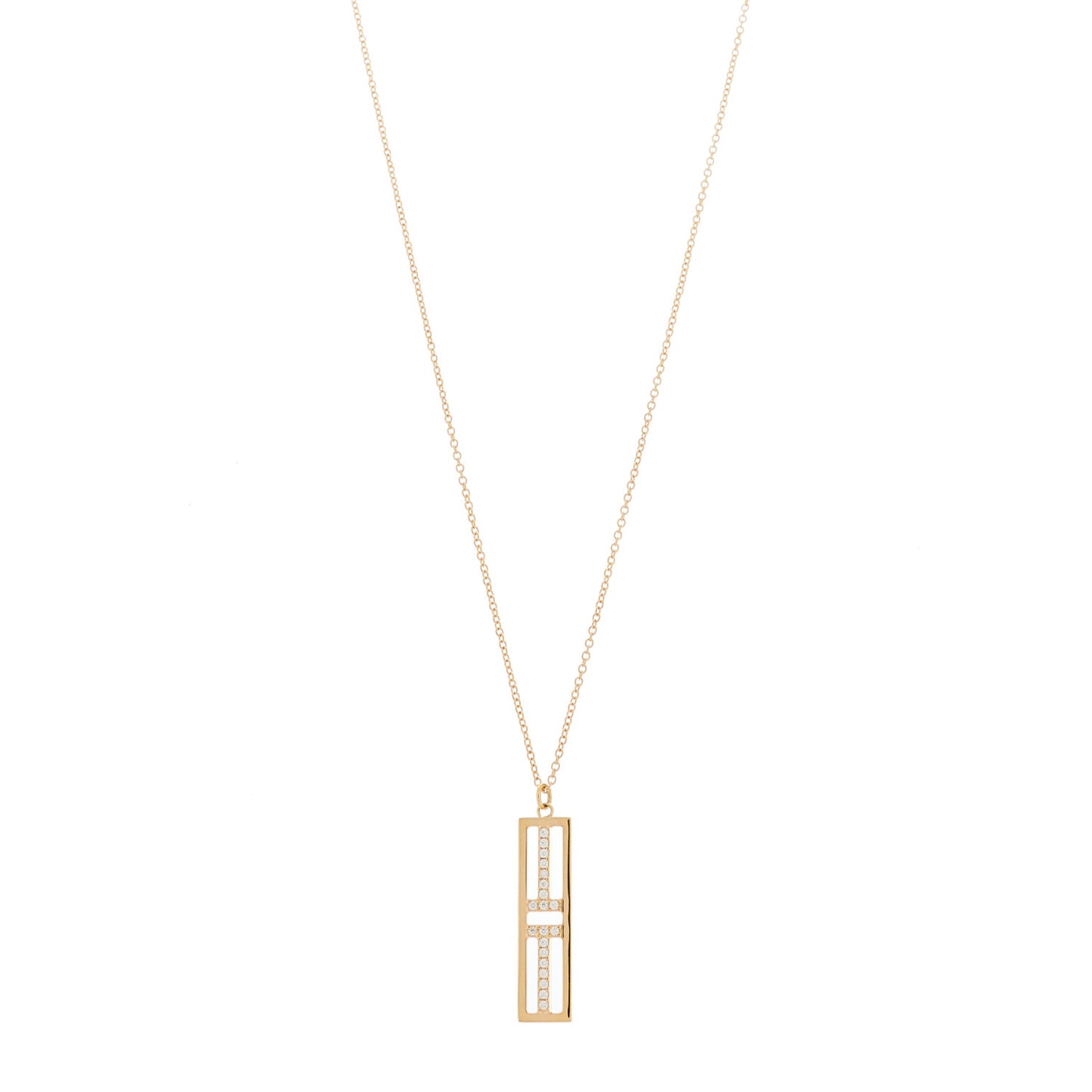 18K Rose Gold Diamond Tiffany T Two Open Vertical Bar Pendant Necklace