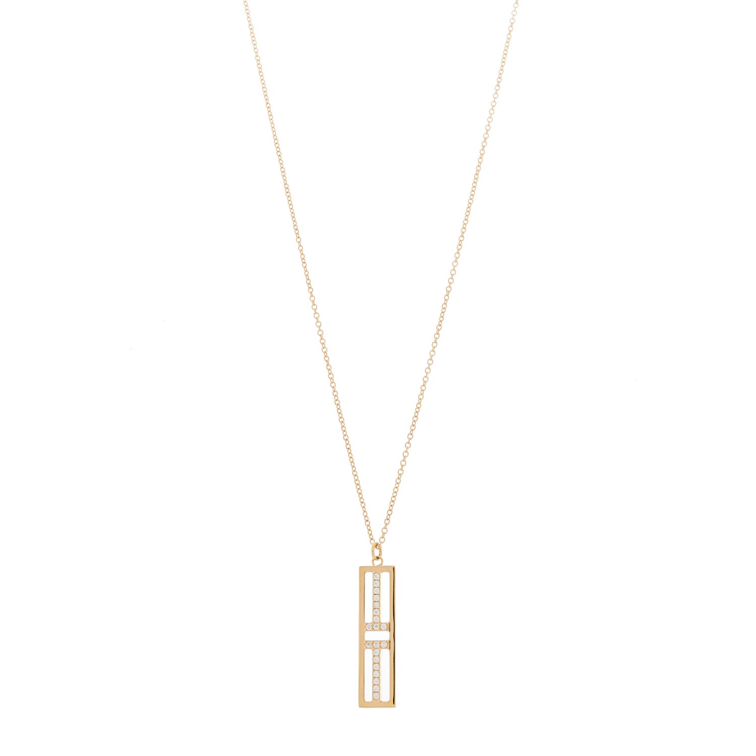 Tiffany 18K Rose Gold Diamond Tiffany T Two Open Vertical Bar Pendant Necklace 1 of 6