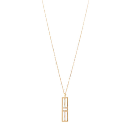 Tiffany 18K Rose Gold Diamond Tiffany T Two Open Vertical Bar Pendant Necklace 1 of 6