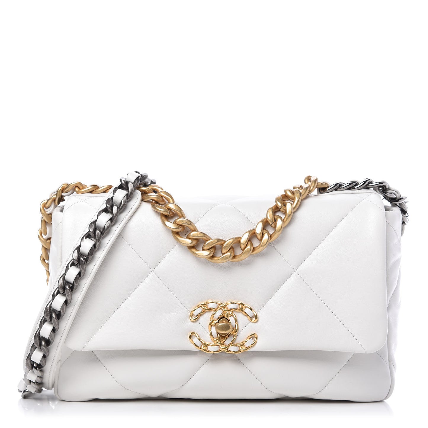Goatskin Quilted Medium 19 Flap White