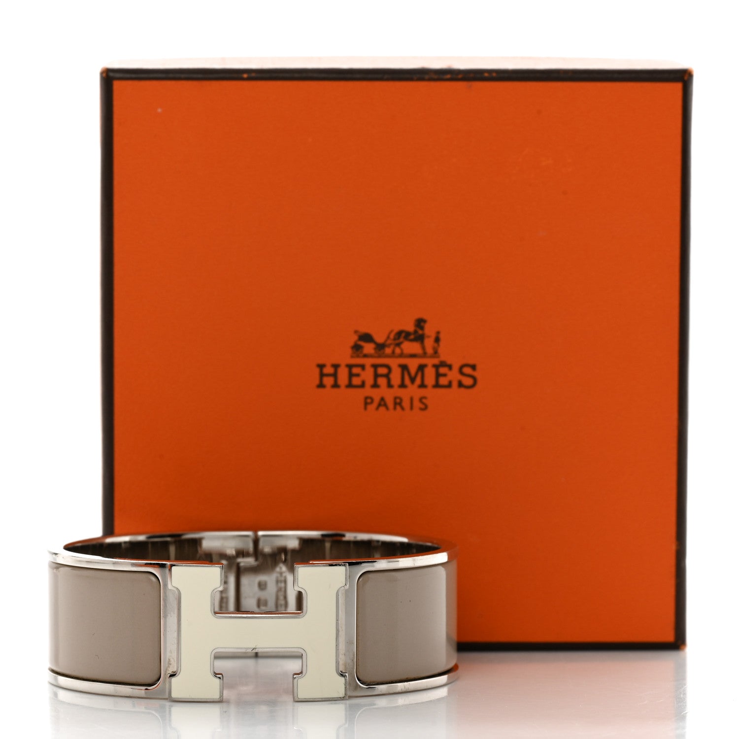 Hermes Enamel Wide Clic Clac H Bracelet GM Blanc Marron Glace 5 of 5