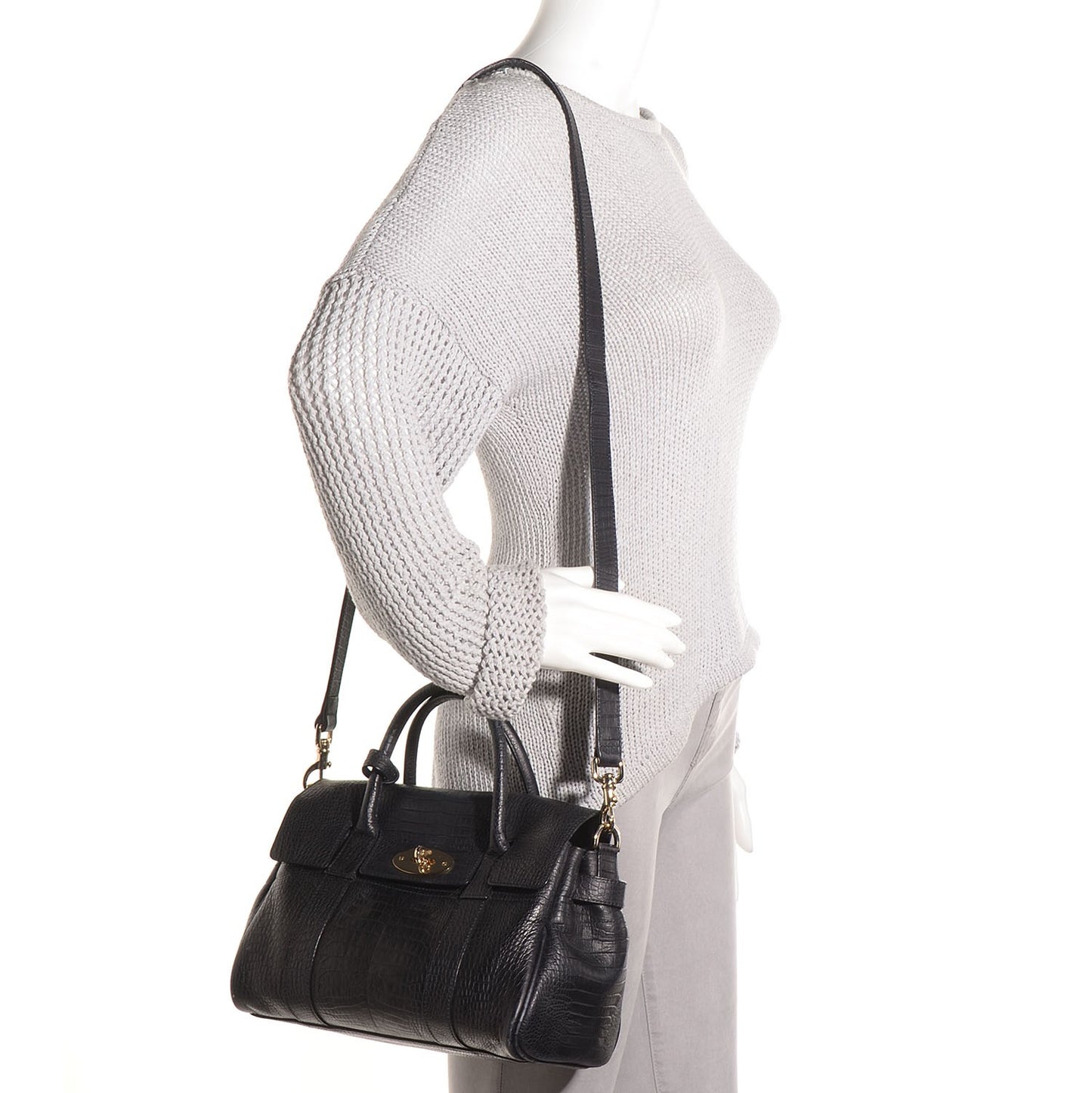 Mini Croc Print Small Bayswater Satchel Black