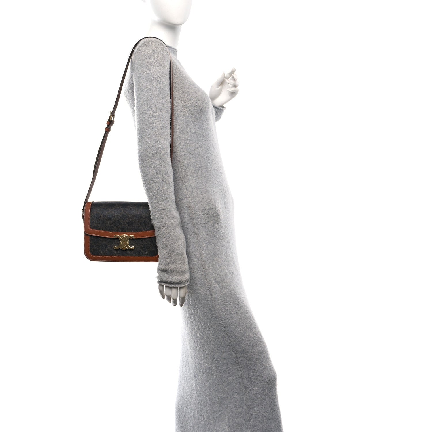Celine Triomphe Canvas Calfskin Medium Triomphe Bag Tan 2 of 13