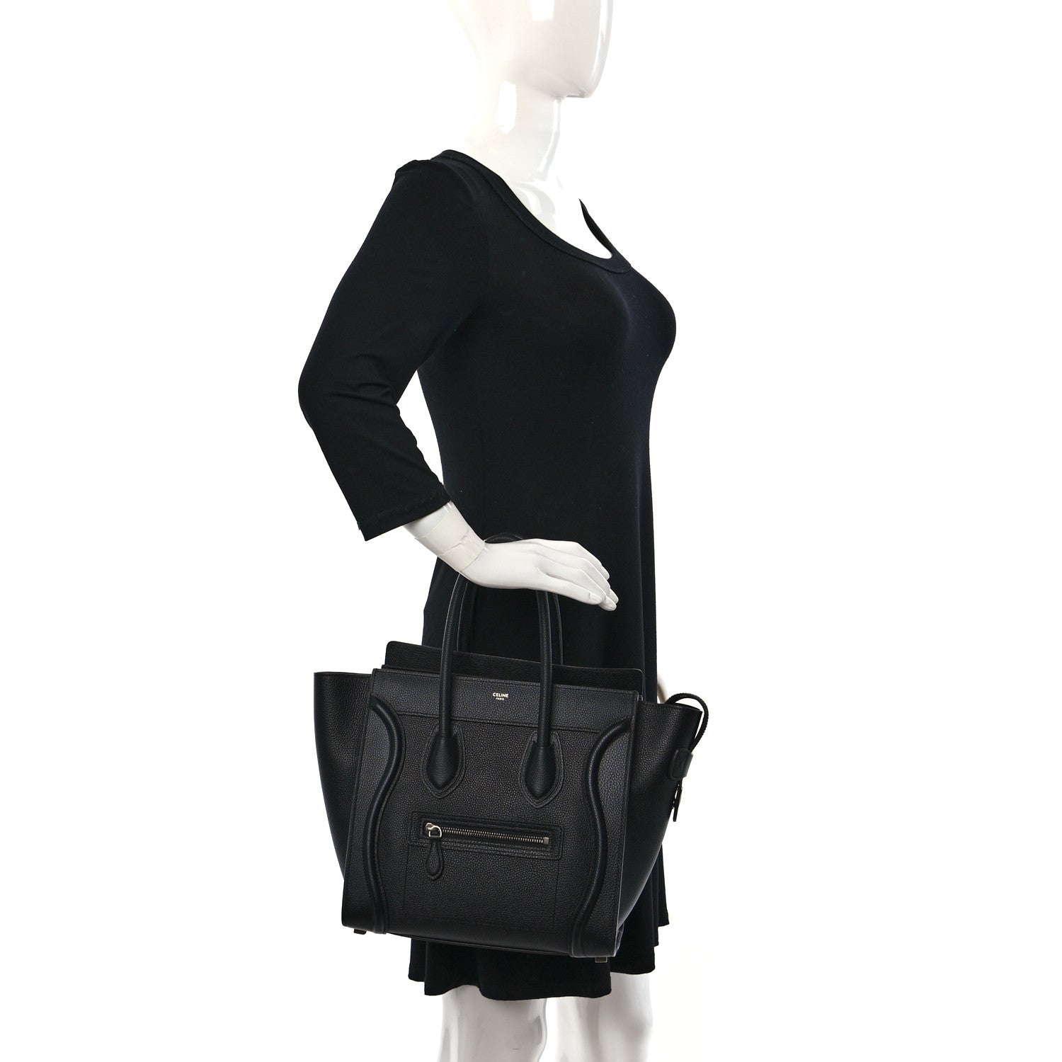 Celine Drummed Calfskin Micro Luggage Black 2 of 10