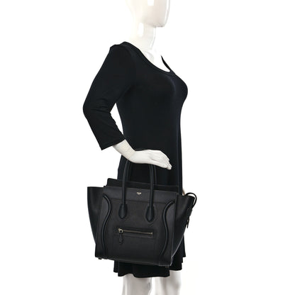 Celine Drummed Calfskin Micro Luggage Black 2 of 10