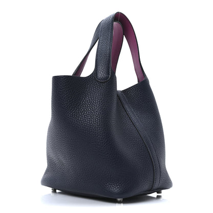 Hermes Taurillon Clemence Swift Eclat Picotin Lock 18 PM  Bleu Nuit Rose Pourpre 3 of 9