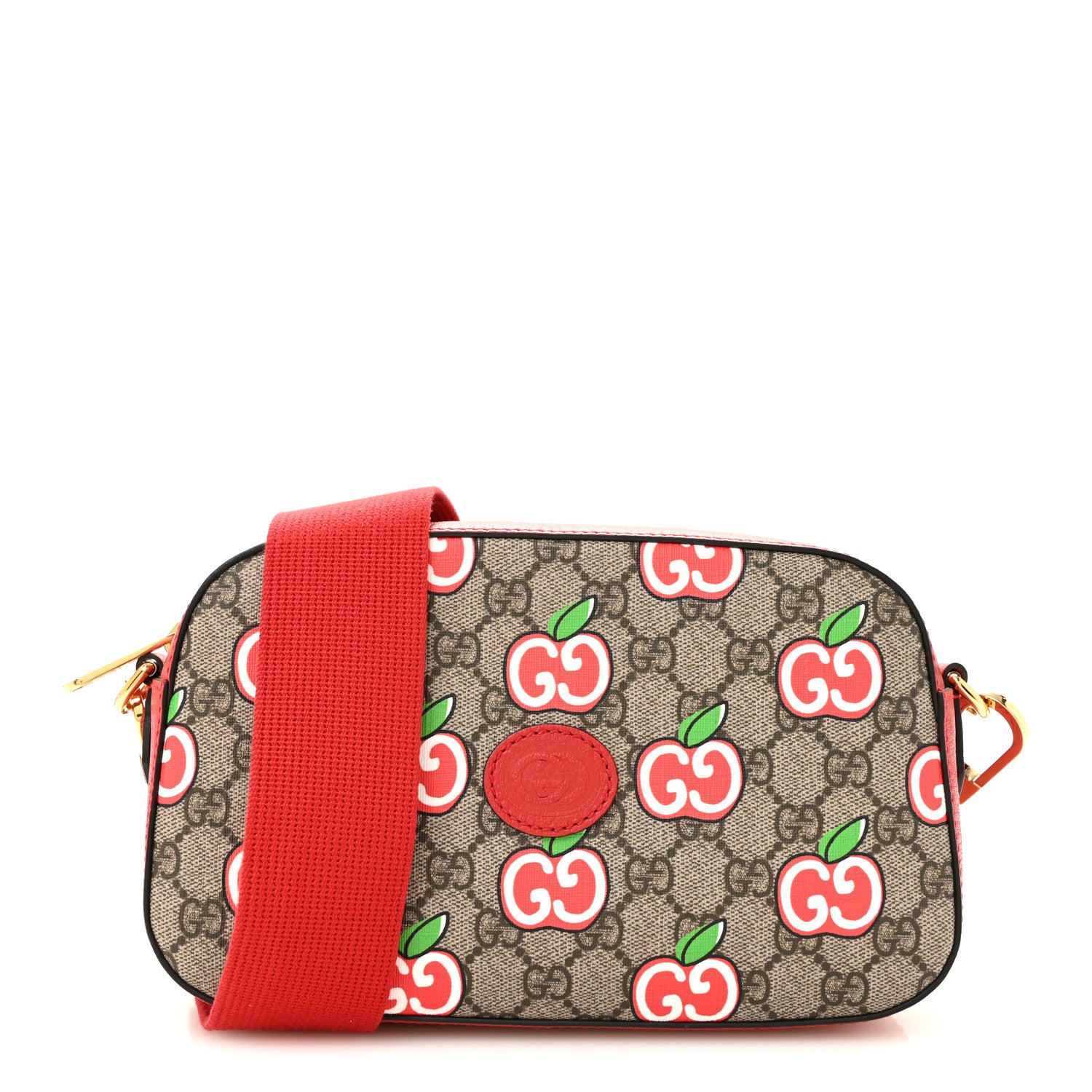 Gucci GG Supreme Monogram Apple Small Retro Interlocking G Shoulder Bag Beige Multicolor Lobster Red 1 of 13