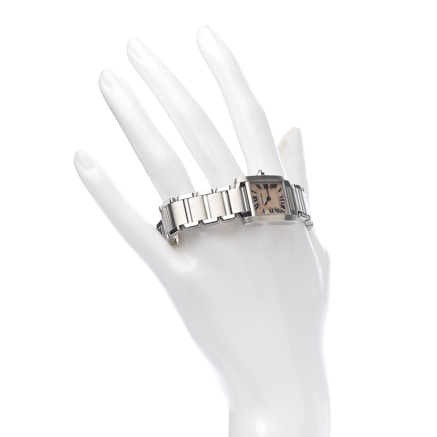Cartier Stainless Steel Pink Mother of Pearl 20mm Tank Francaise Quartz Watch 2 of 6