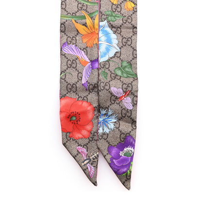 Gucci Silk Twill GG Monogram Special Flory Neck Bow Scarf Beige Fuxia 2 of 3