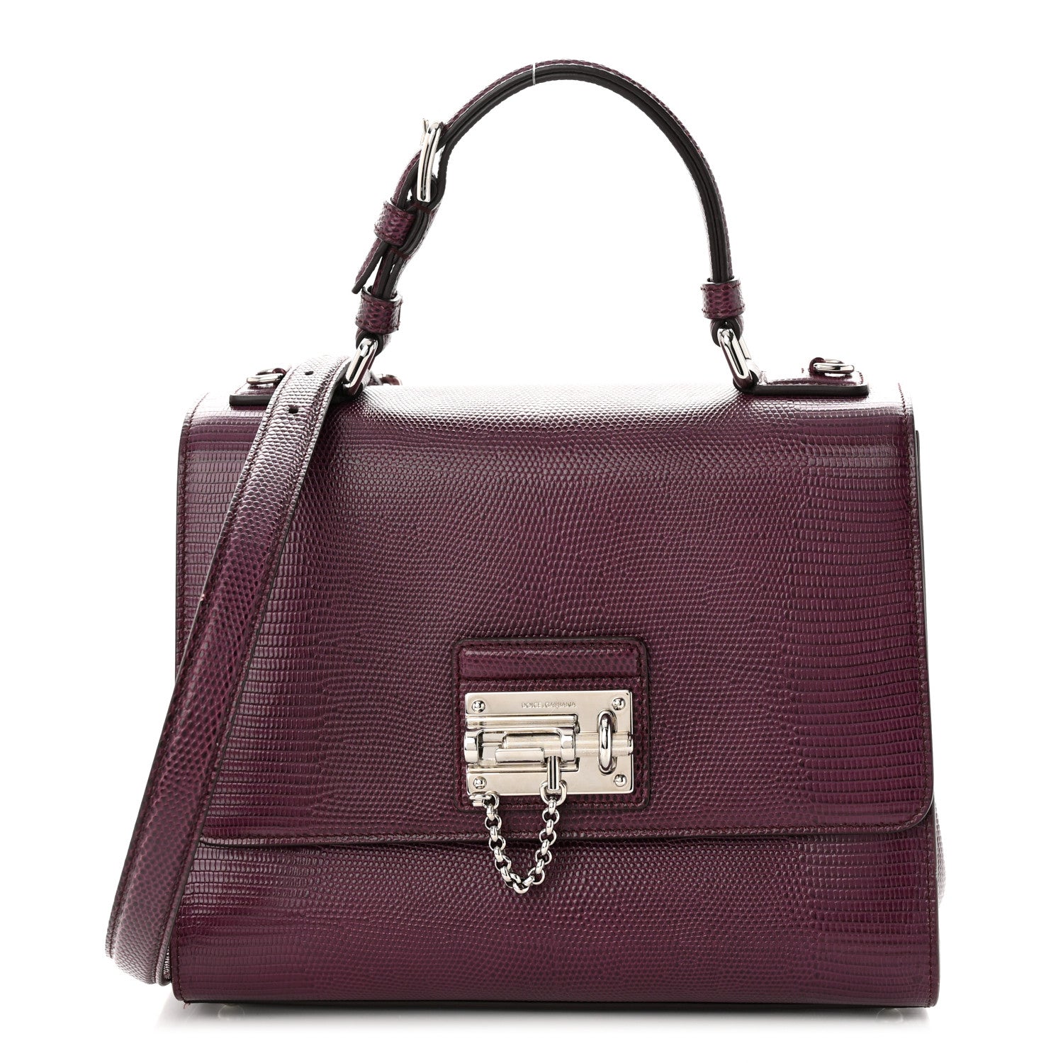 Dolce & Gabbana Lizard Calfskin Embossed Medium Monica Top Handle Bag Purple 1 of 10