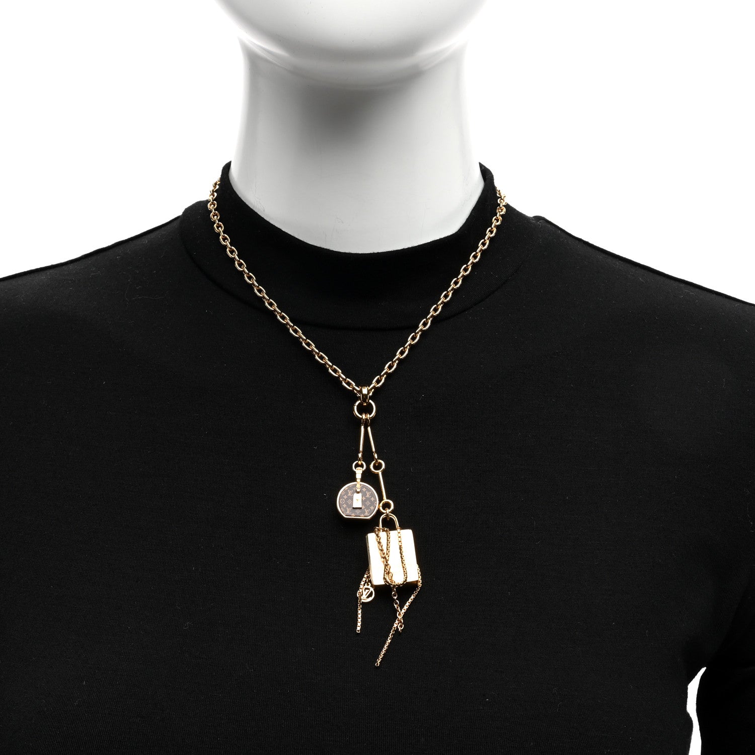 Louis Vuitton Metal Mini Boite Chapeau Pendant Necklace Gold 3 of 4
