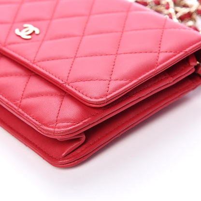 Chanel Lambskin Quilted Wallet On Chain WOC Red 14 of 15