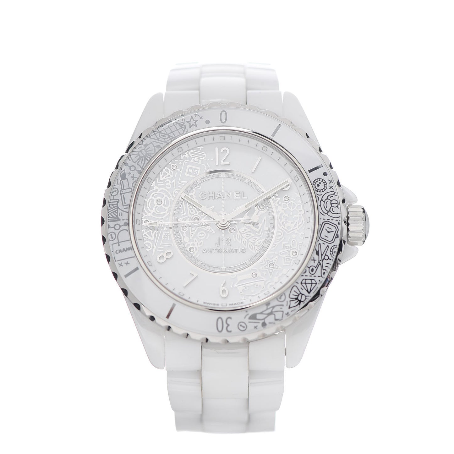Stainless Steel Ceramic Diamond 38mm J12 Limited Edition Automatic Watch White