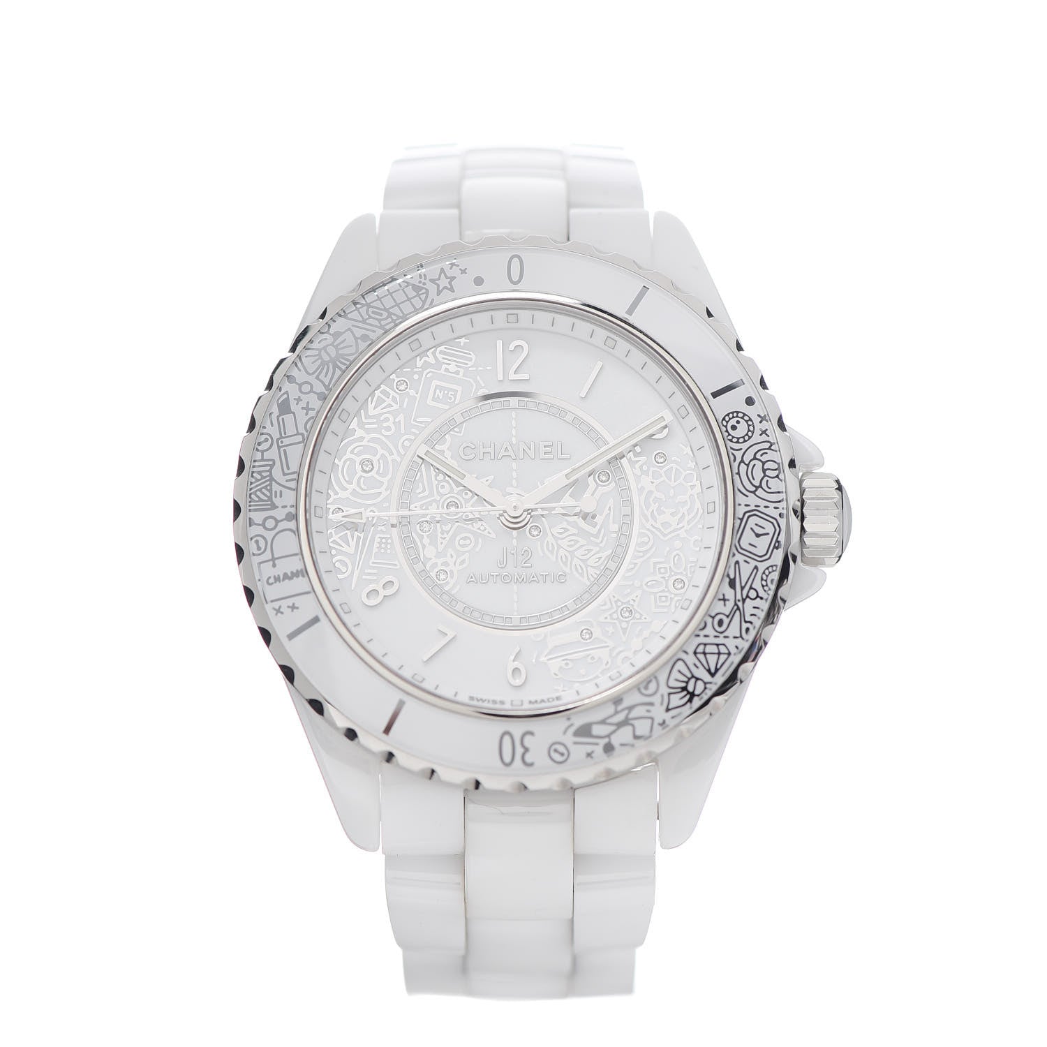 Chanel Stainless Steel Ceramic Diamond 38mm J12 Limited Edition Automatic Watch White 1 of 7