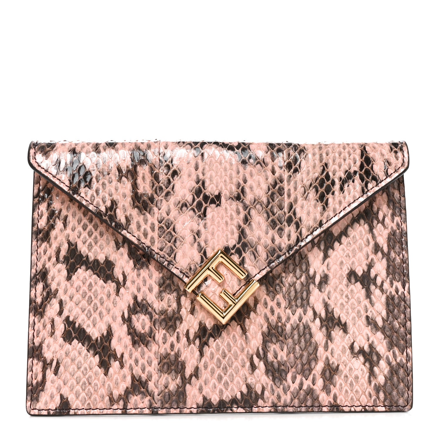 Fendi Snakeskin F is Fendi Medium Flat Envelope Pouch Rose Oro 1 of 8