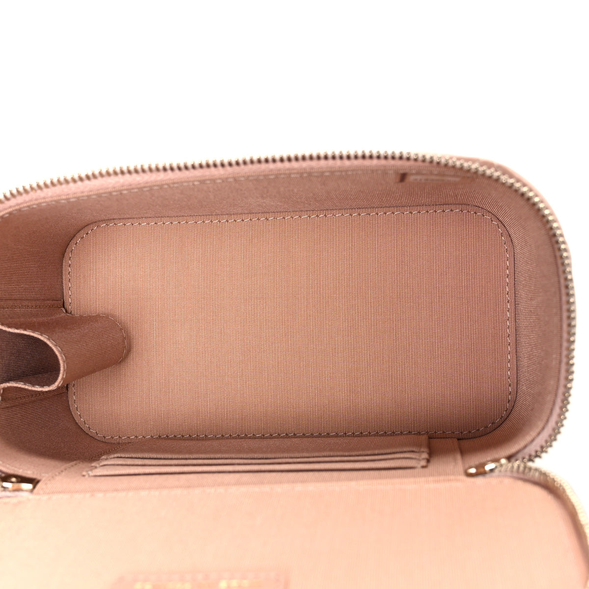 Lambskin Quilted Small Top Handle Vanity Case With Chain Beige