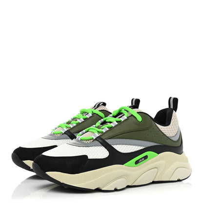 Christian Dior Technical Mesh Calfskin Mens B22 Sneakers 44 Olive Green Black Grey White 3 of 10
