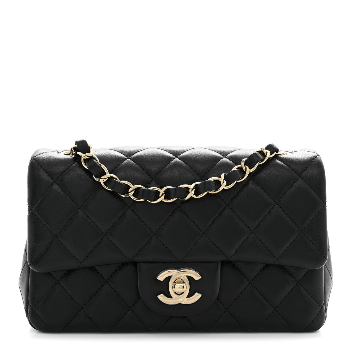 Lambskin Quilted Mini Rectangular Flap Black