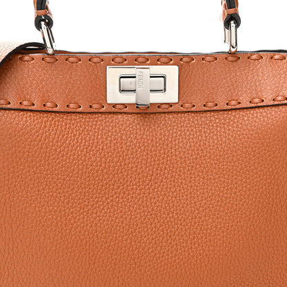 Fendi Cuoio Roma Sellerissima Nappa Sintetica Tape Stitch Small Peekaboo I SEE U Satchel Brandy 8 of 10