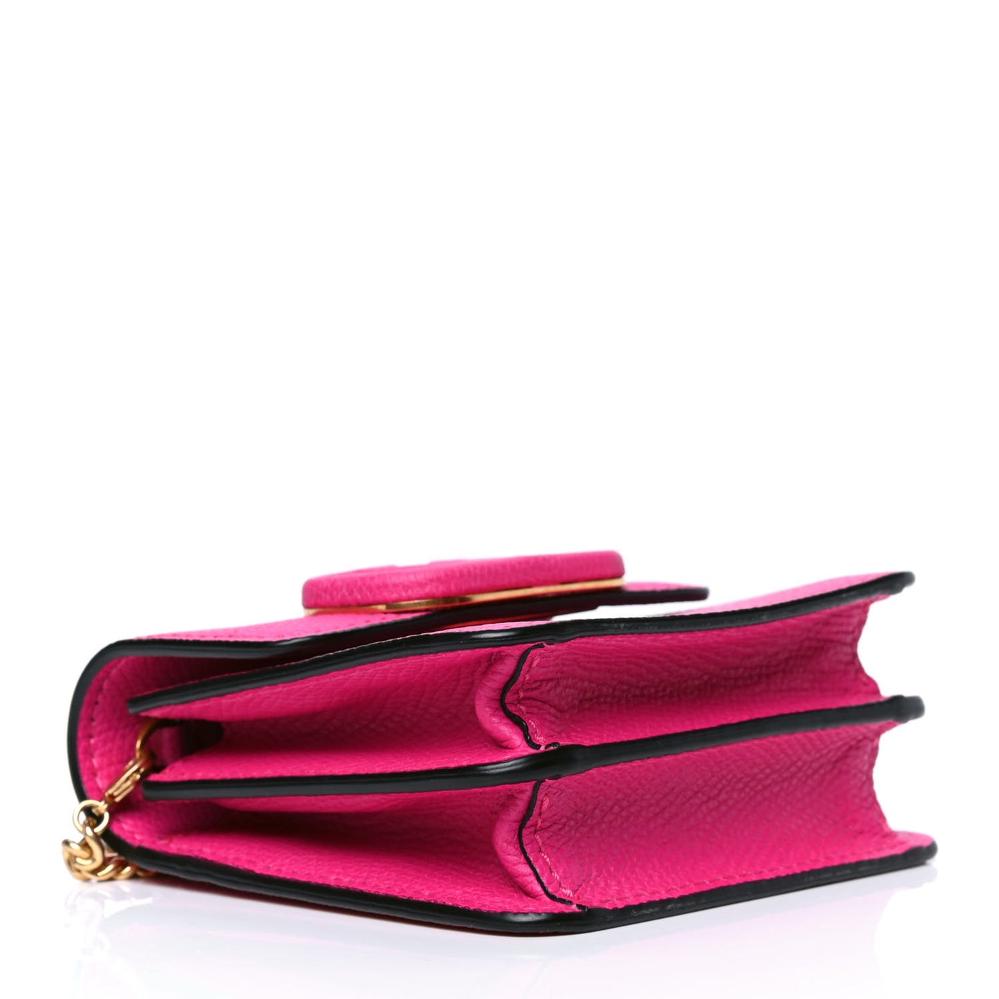 Grainy Calfskin Vlogo Compact Wallet with Chain Pink