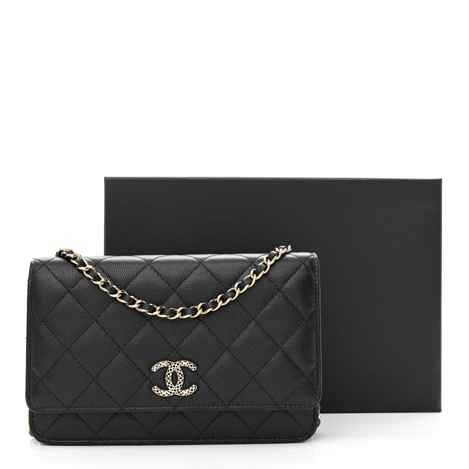Chanel Caviar Quilted Perforated Metal CC Wallet On Chain WOC Black 13 of 13