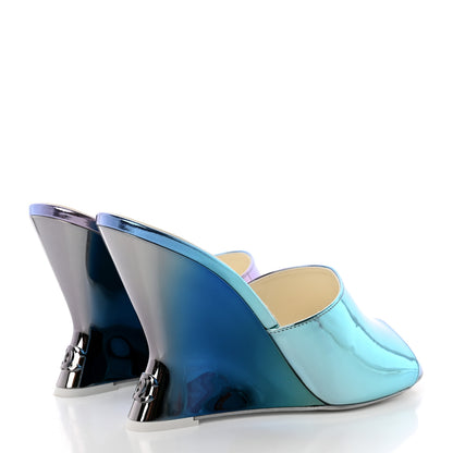 Chanel Laminated Calfskin Wedge Mules 39 Blue Purple 4 of 11