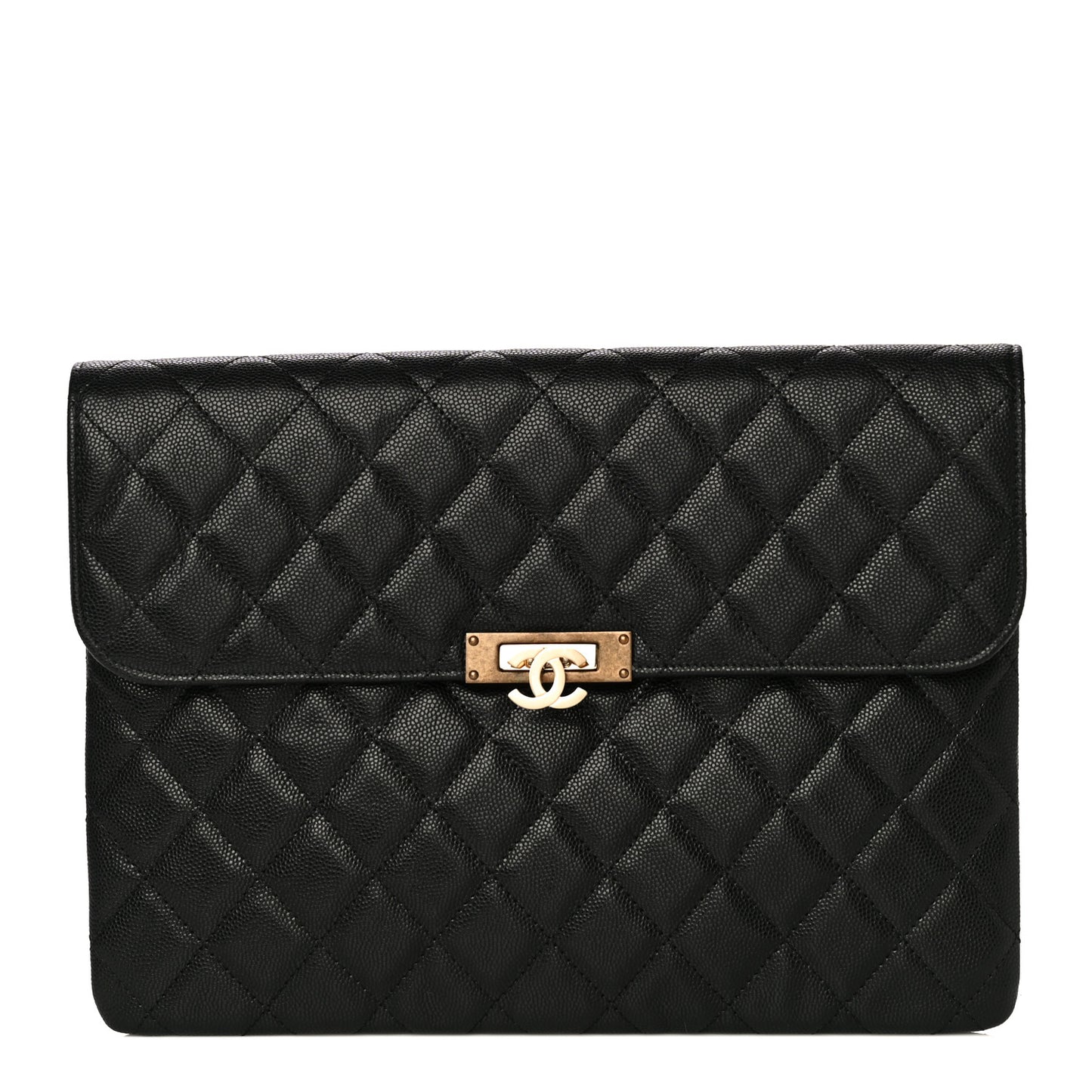 Caviar Quilted Medium Golden Class Pouch Black