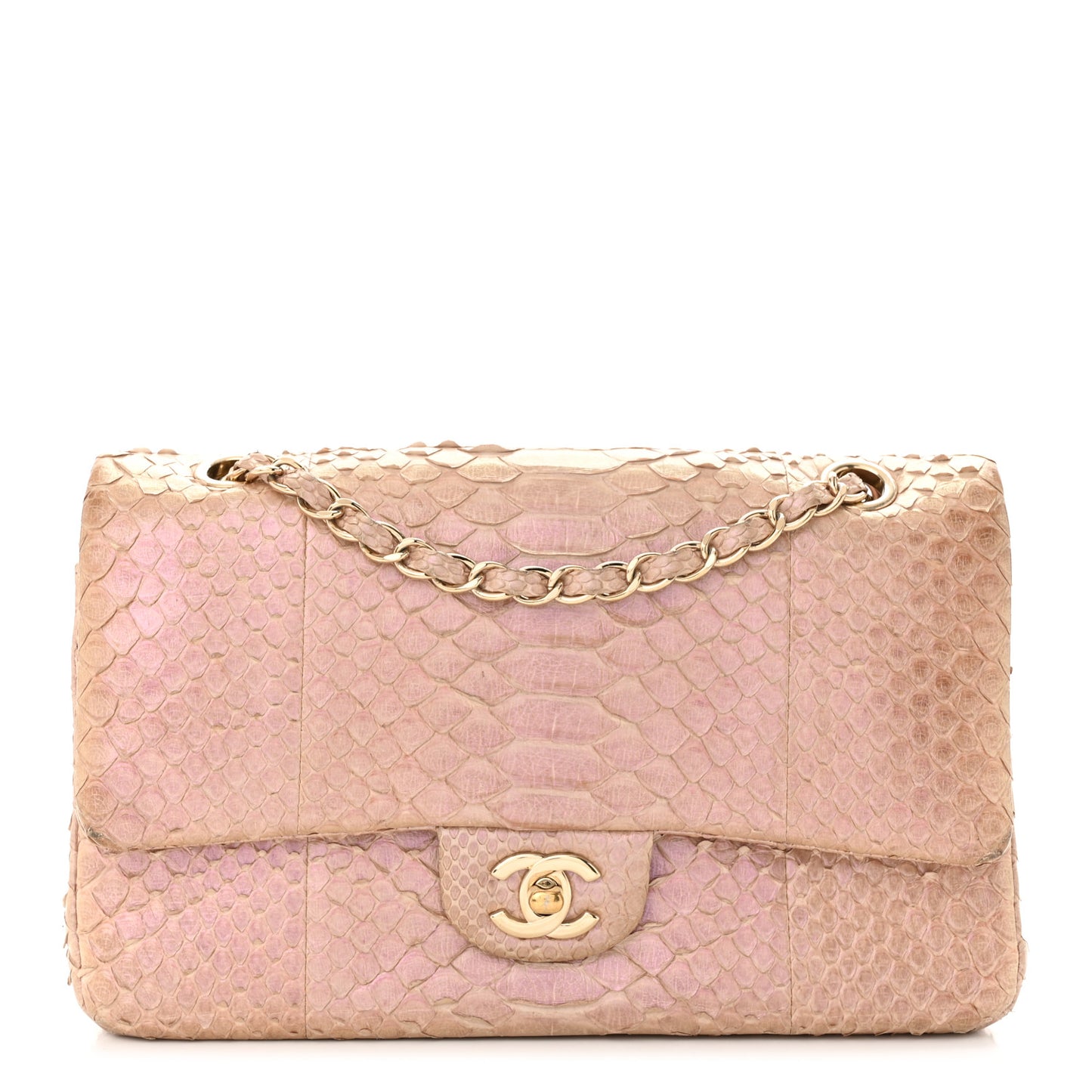 Metallic Snakeskin Medium Double Flap Pink
