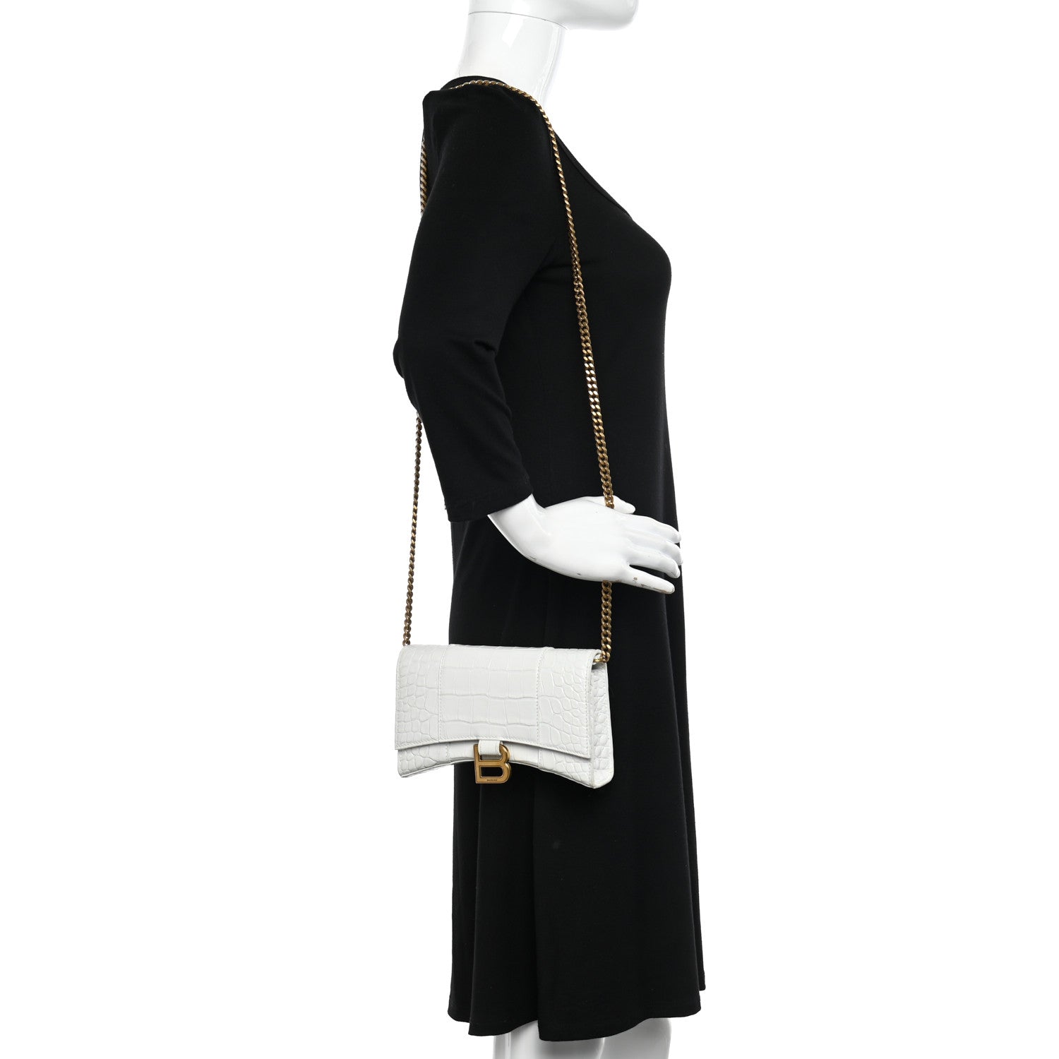 Balenciaga Shiny Calfskin Crocodile Embossed Hourglass Chain Bag White 2 of 13