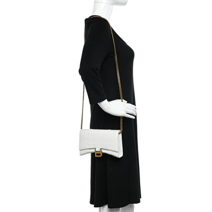 Balenciaga Shiny Calfskin Crocodile Embossed Hourglass Chain Bag White 2 of 13