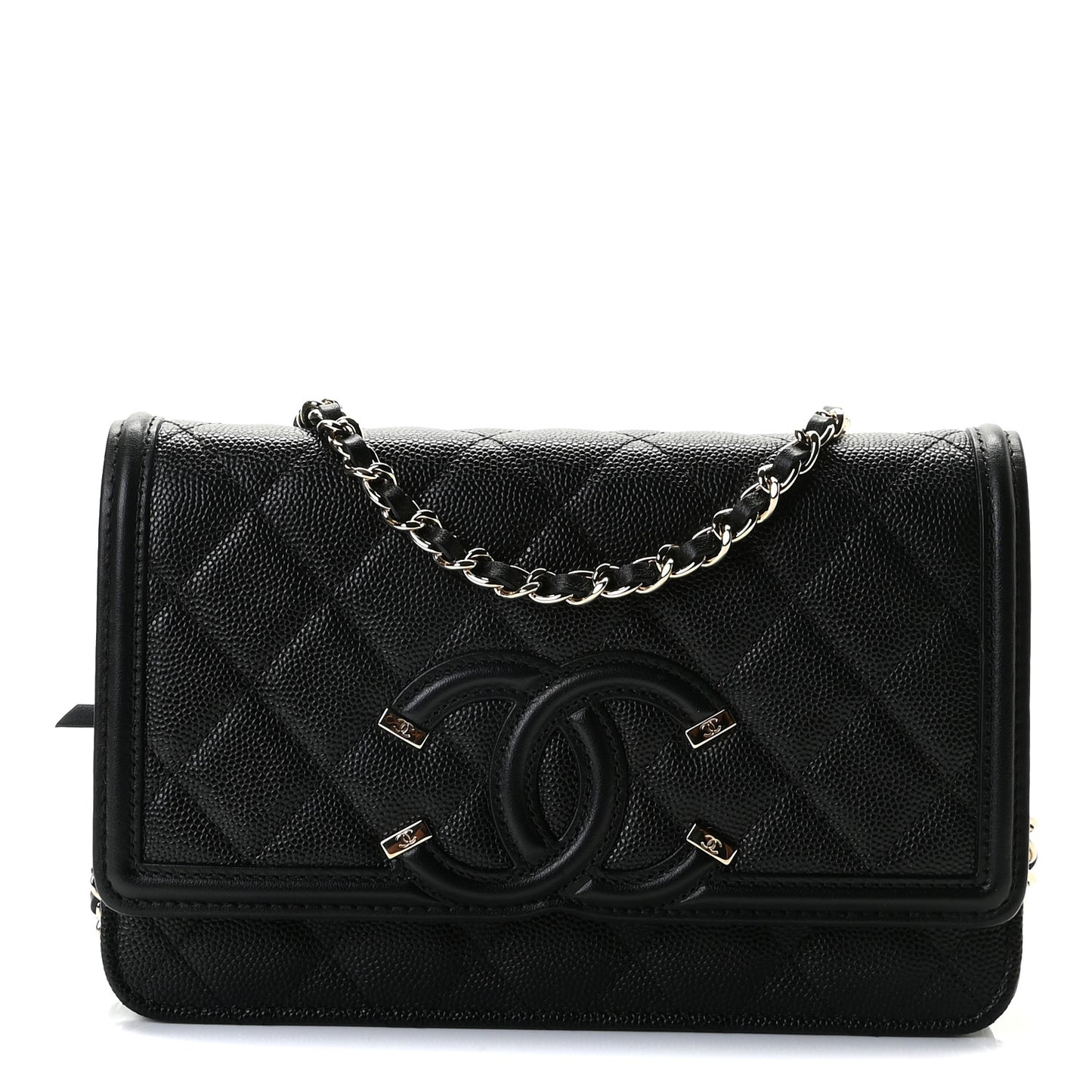 Caviar Quilted CC Filigree Wallet On Chain WOC Black