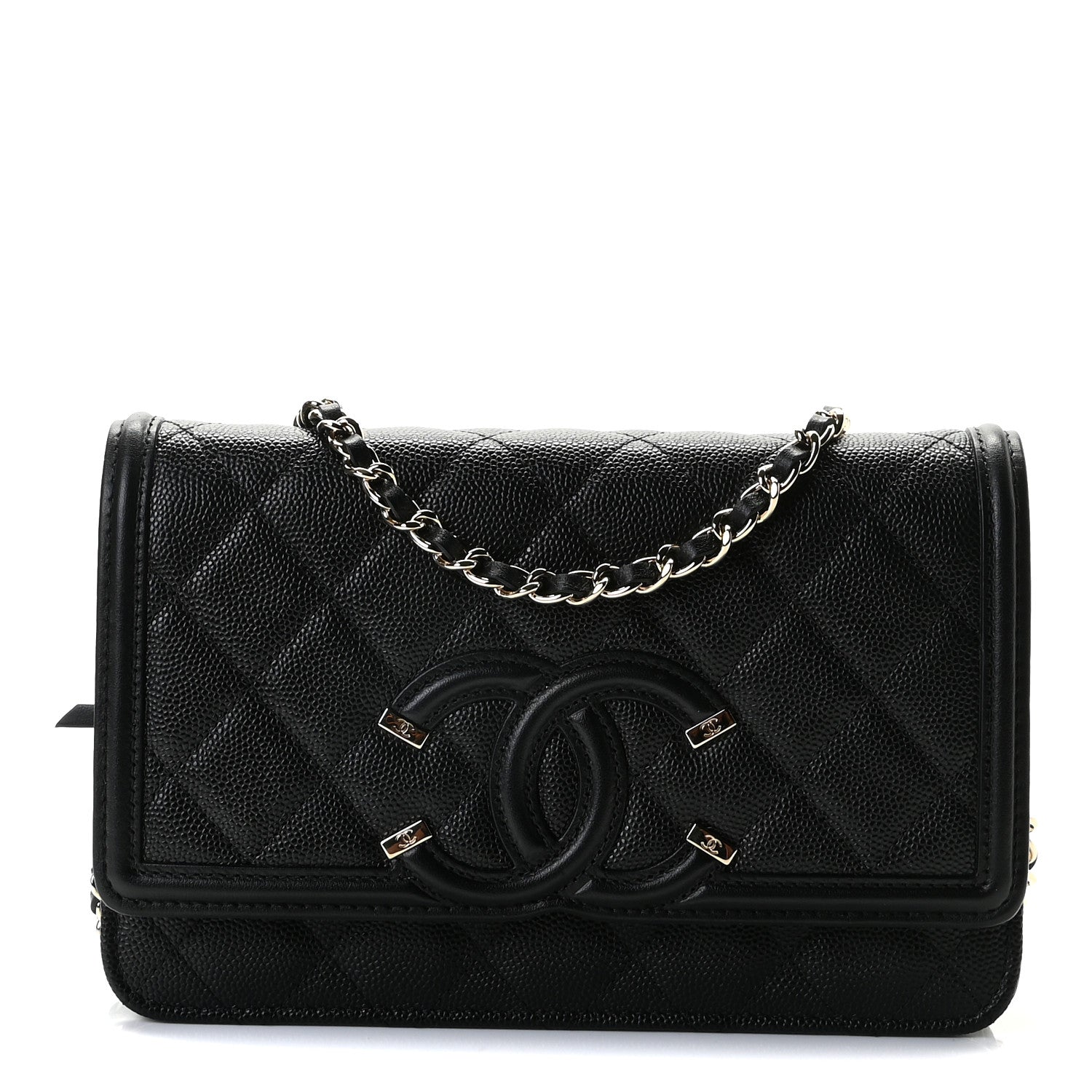 Chanel Caviar Quilted CC Filigree Wallet On Chain WOC Black 1 of 8