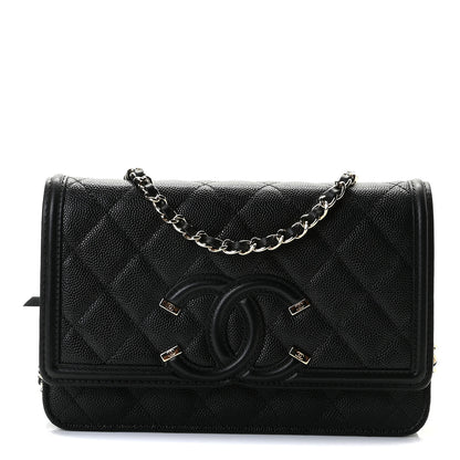 Chanel Caviar Quilted CC Filigree Wallet On Chain WOC Black 1 of 8