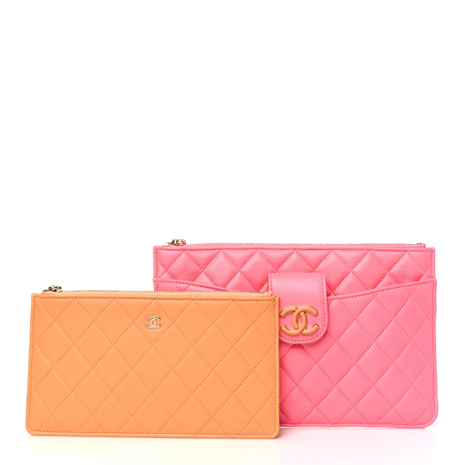 Chanel Lambskin Quilted Sunset Boulevard Pouch Case Coral Orange 2 of 9