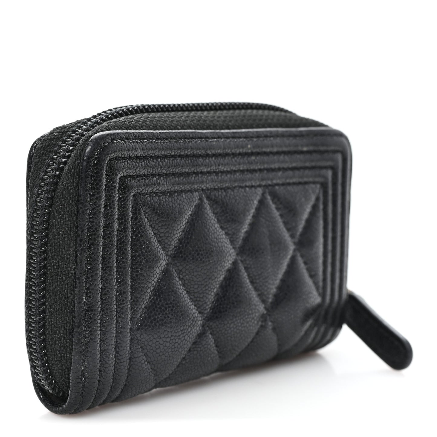 Caviar Quilted Boy Zip Around Coin Purse Wallet Black