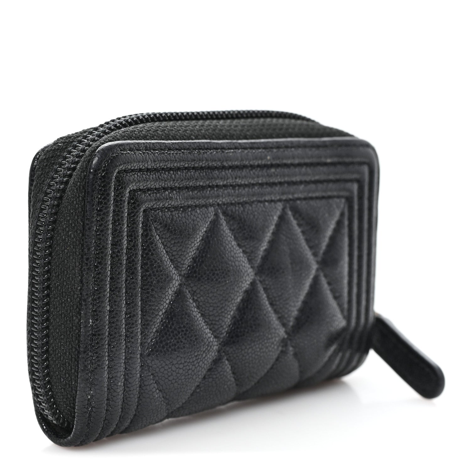 Chanel Caviar Quilted Boy Zip Around Coin Purse Wallet Black 3 of 8