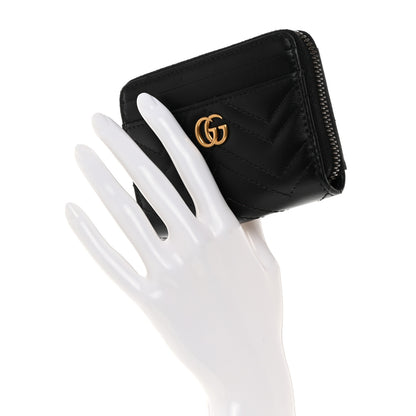 Gucci Calfskin Matelasse GG Marmont Zip Around Card Case Black 2 of 8