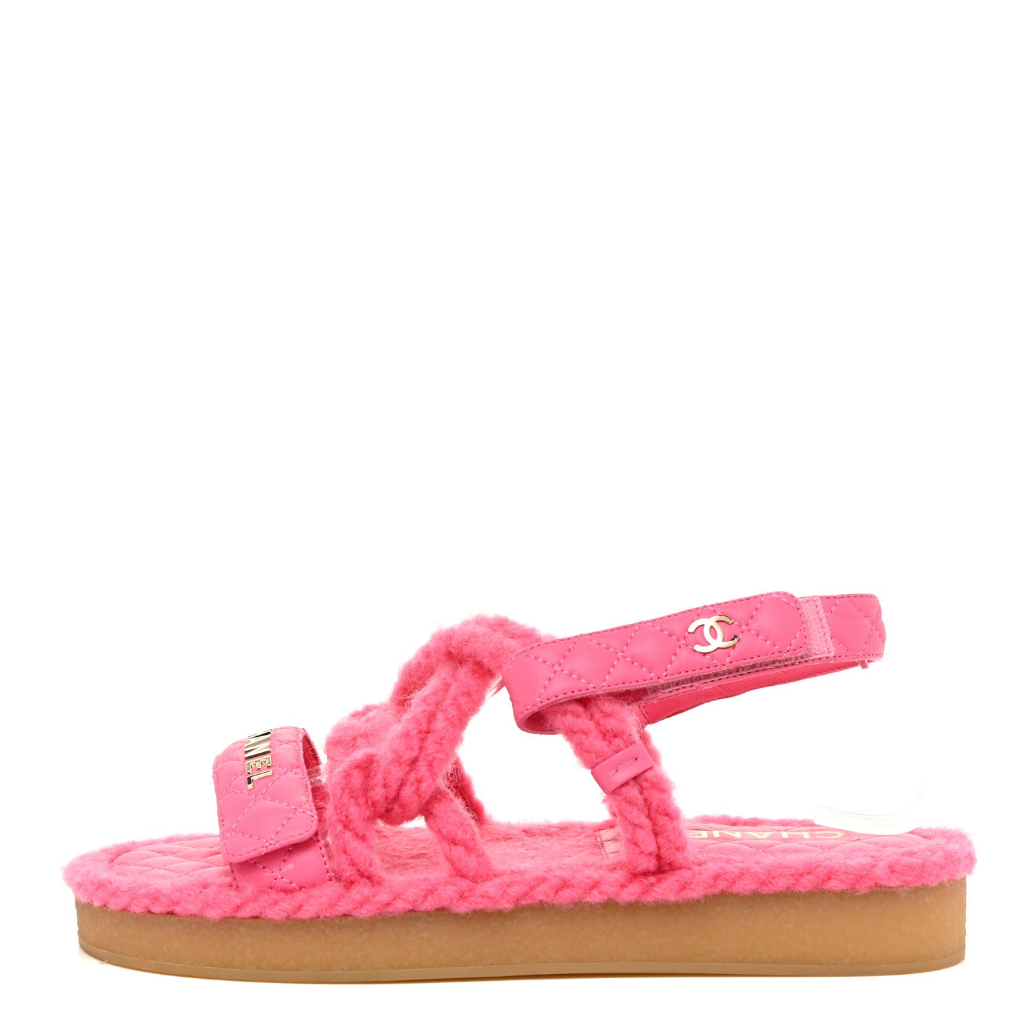 Chanel Cord Lambskin Quilted Logo Sandals 40 Pink 1 of 12