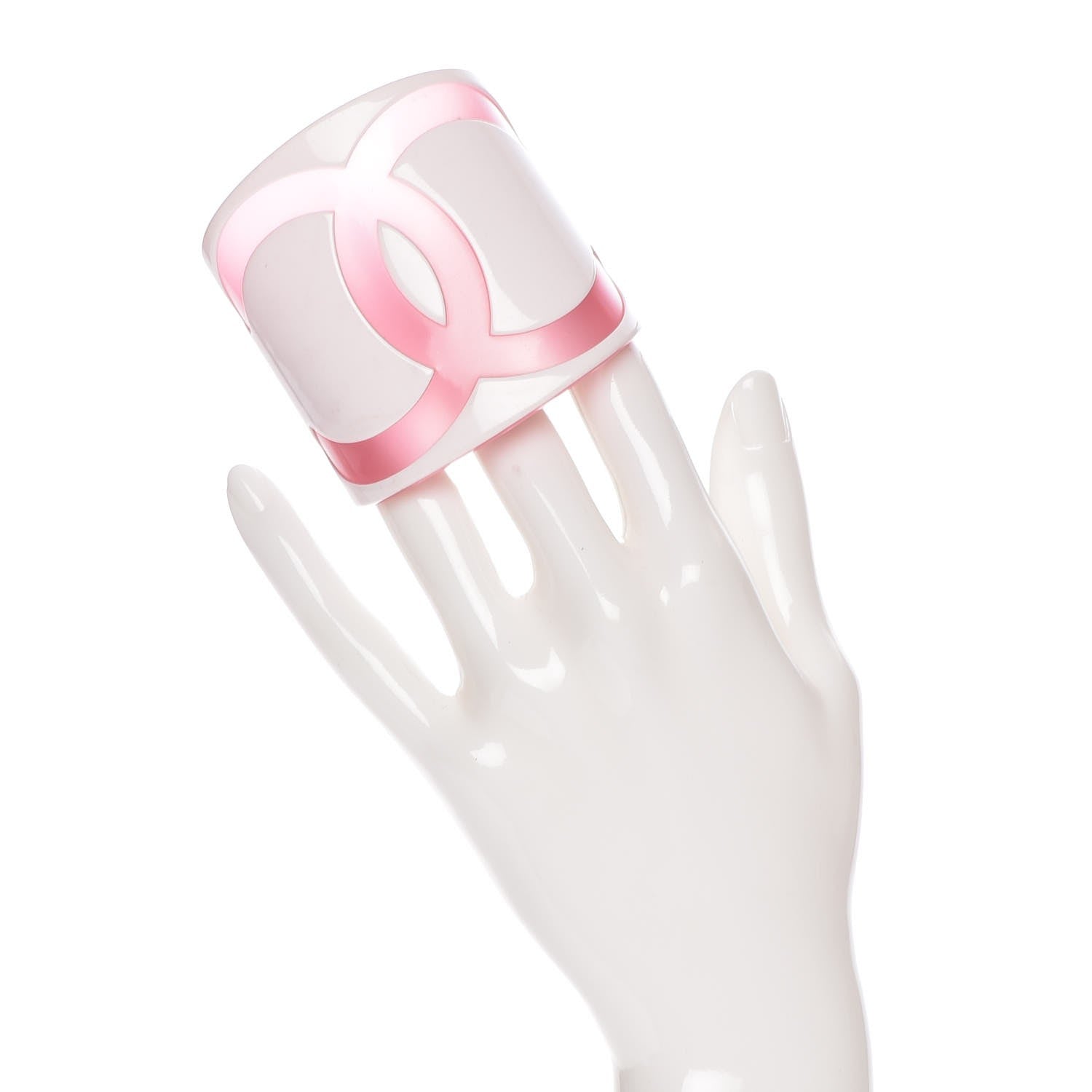 Chanel Resin CC Wide Cuff White Pink 2 of 4