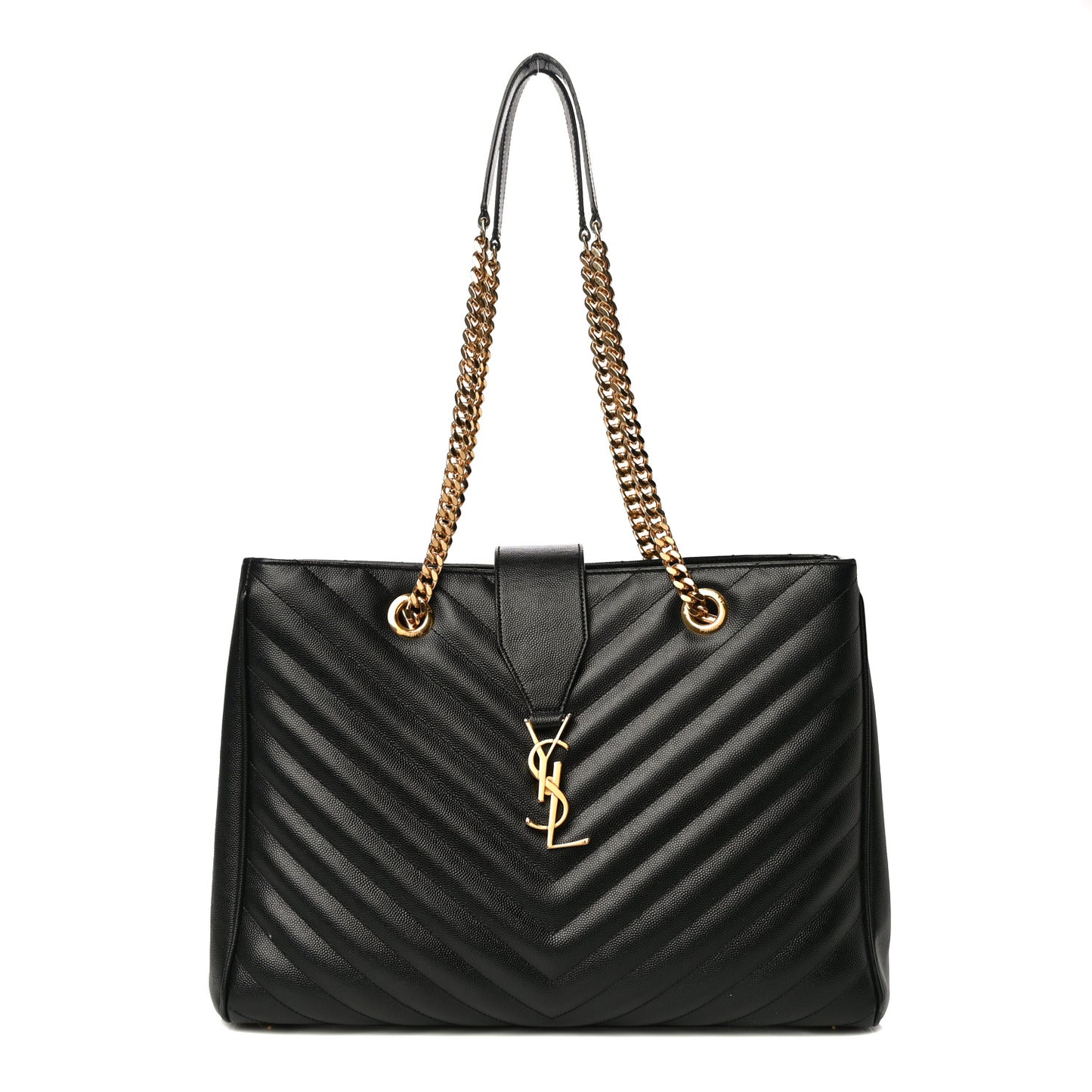 Grain De Poudre Matelasse Chevron Monogram Shopping Bag Black
