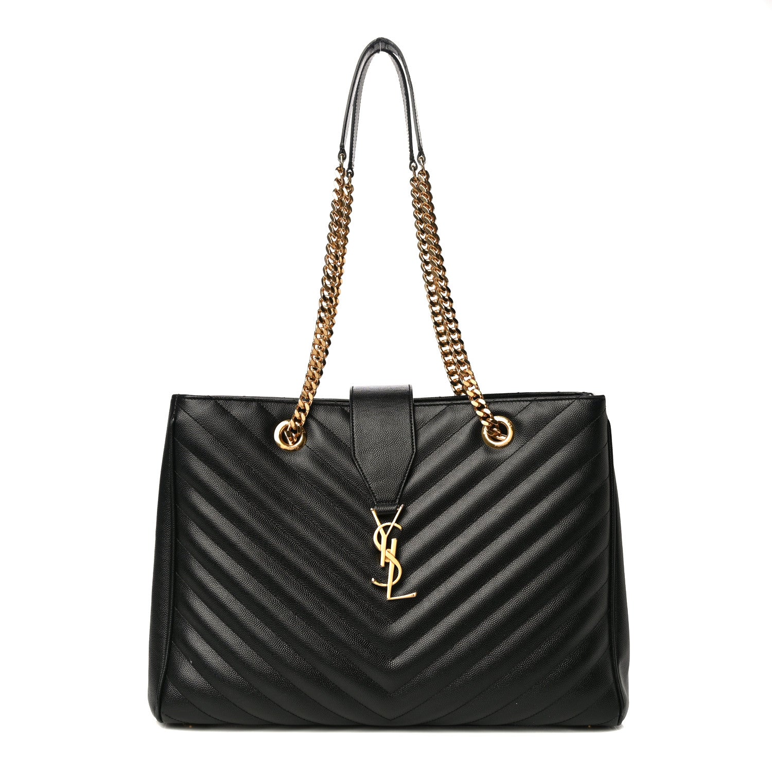 Saint Laurent Grain De Poudre Matelasse Chevron Monogram Shopping Bag Black 1 of 13